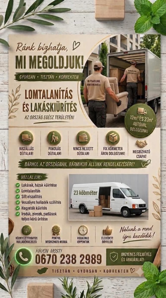 Kiss Kinga Lomtalanítás és lakáskiürítés. – Bútorszállítás