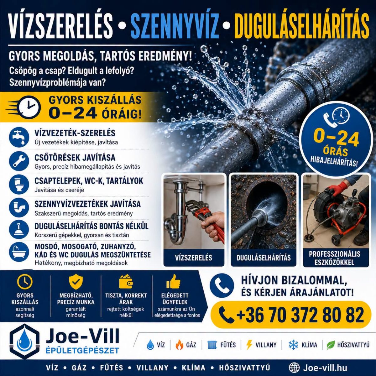 Joe-Vill Épületgépészet, Villanyszerelés – Szennyvíz