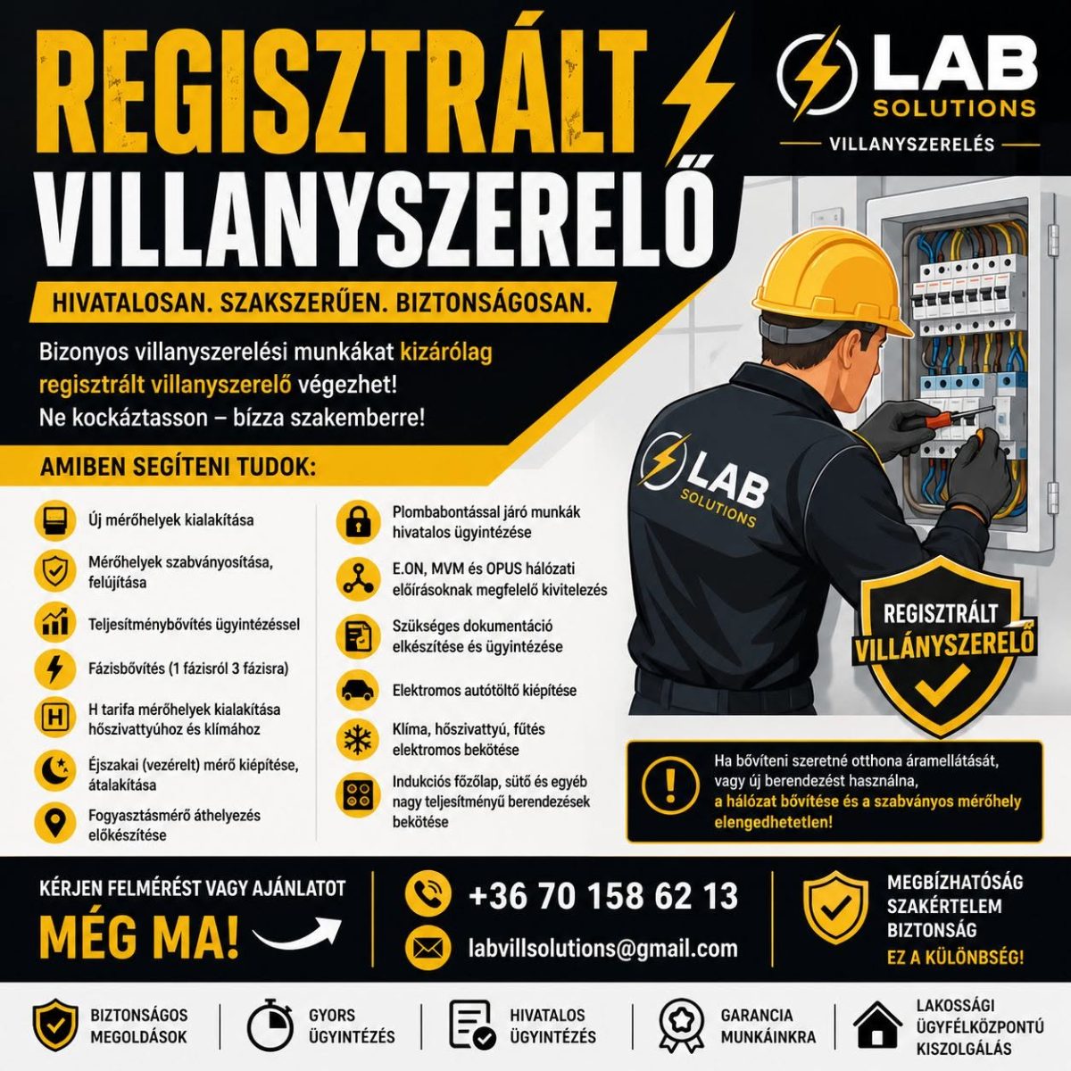 LAB VILL SOLUTIONS  regisztált villanyszerelő – Villanyszerelő