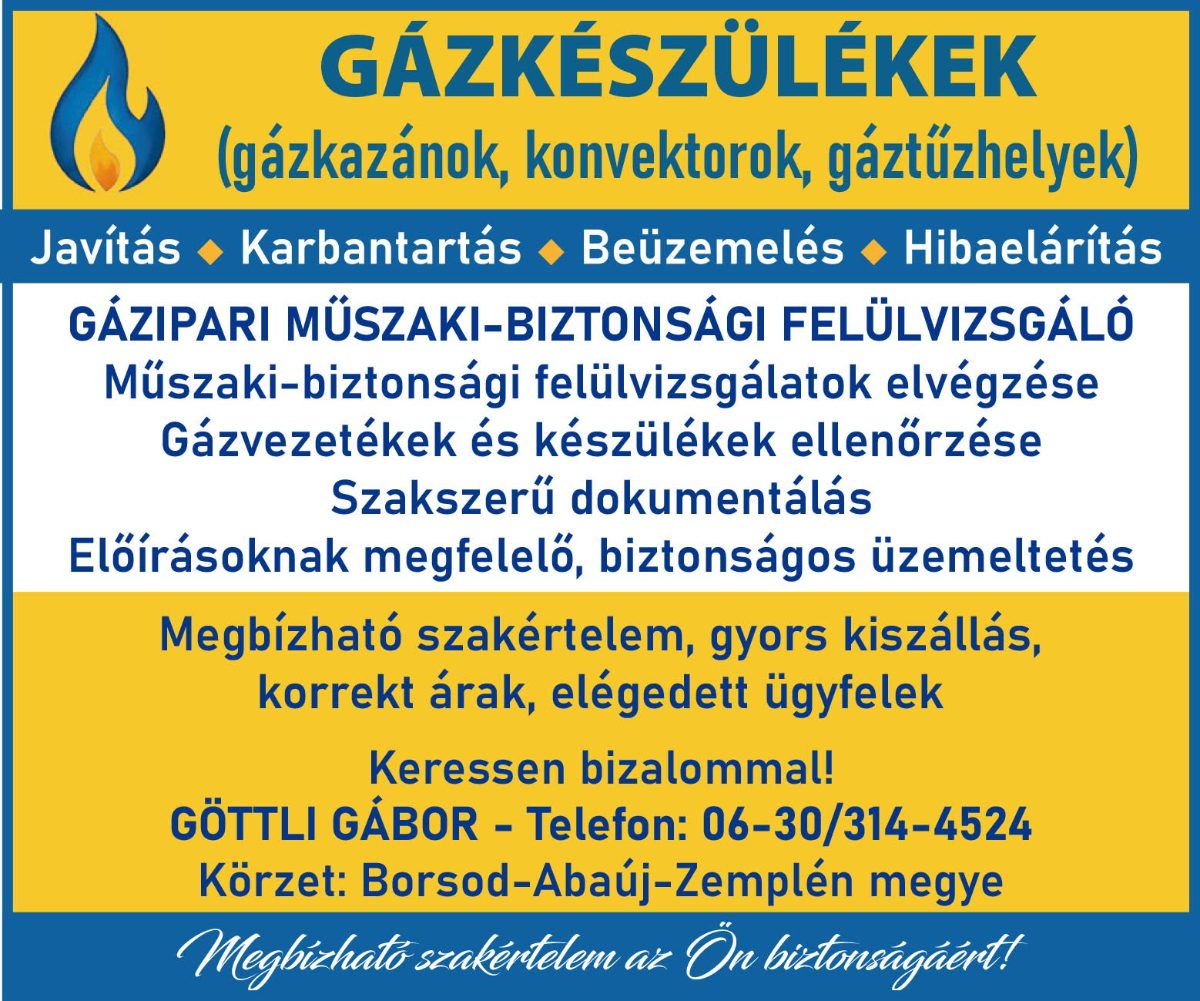 Göttli Gábor gázszerelő – Gázkészülék javítás