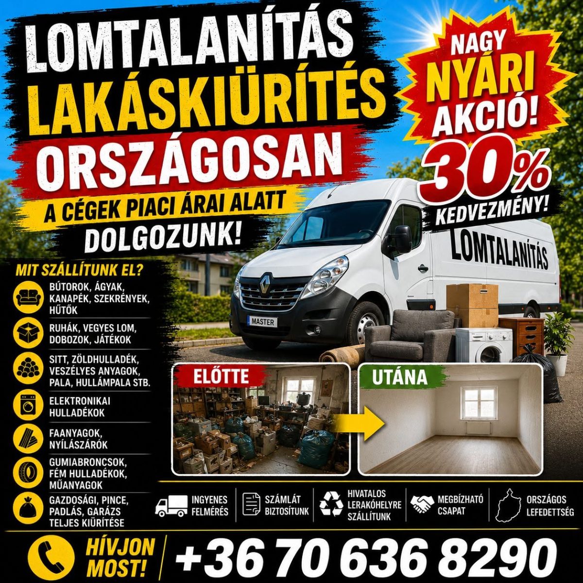 LOMTALANÍTÁS • LAKÁSKIÜRÍTÉS ORSZÁGOSAN – Bútorszállítás