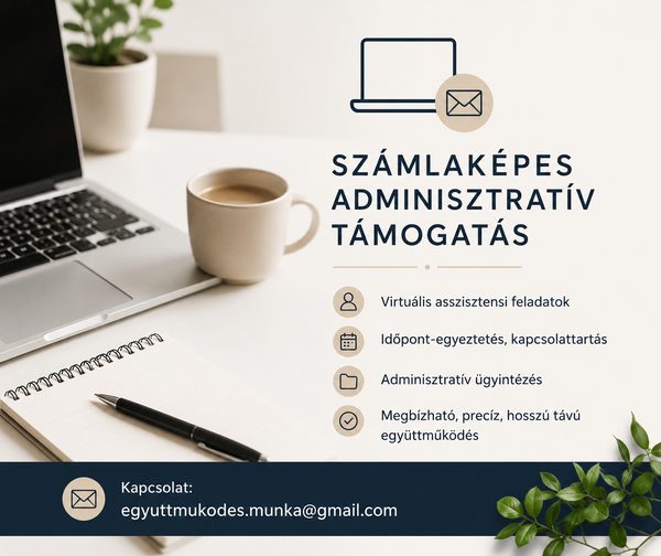 Adminisztrációs segítség, támogatás (számlaképes) – Adatrögzítő / Adminisztrátor