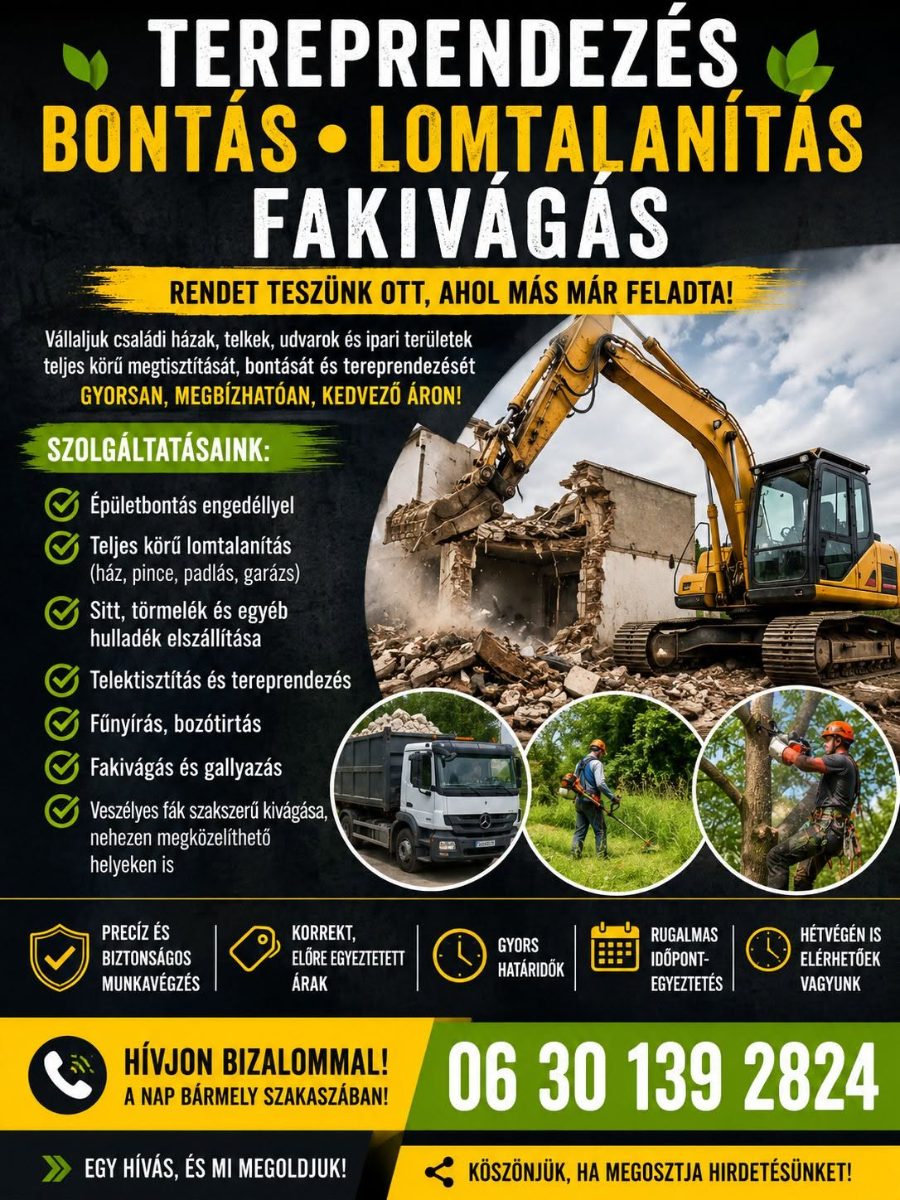 TEREPRENDEZÉS • BONTÁS • LOMTALANÍTÁS • FAKIVÁGÁS 🌳 – Kertész / Kertépítő